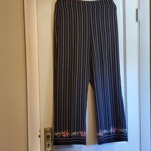 Navy blue striped palazzo pants with flower detail